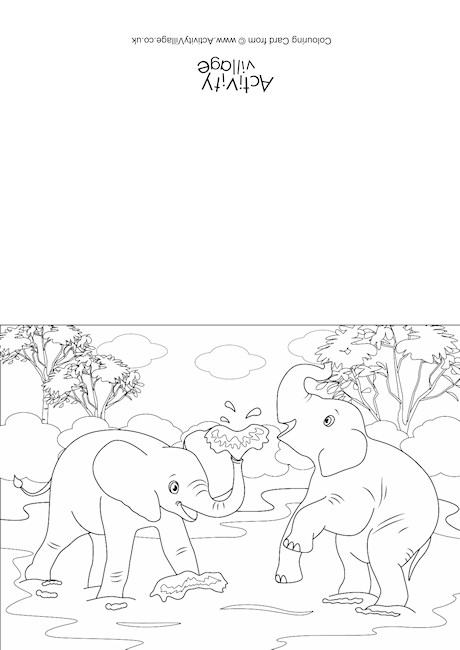 Elephants Scene Colouring Card