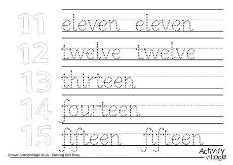 Eleven to fifteen handwriting worksheet