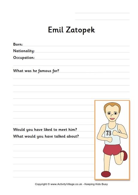 Emil Zatopek worksheet