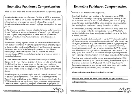 Emmeline Pankhurst Comprehension