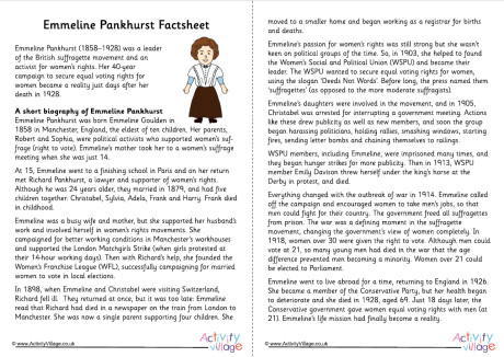 Emmeline Pankhurst Factsheet