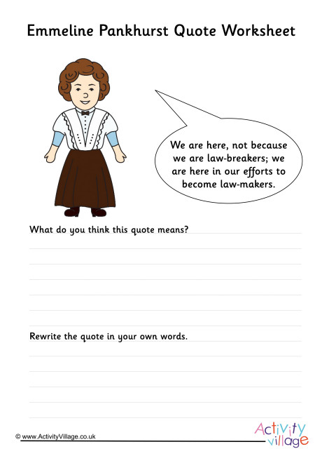 Emmeline Pankhurst Quote Worksheet Emmeline Pankhurst Quote Worksheet