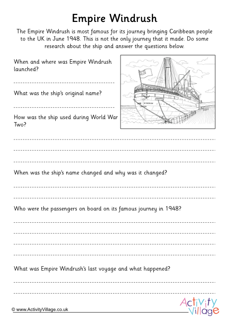 Empire Windrush research worksheet