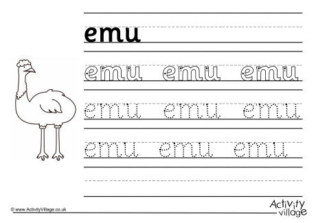 Emu Handwriting Worksheet
