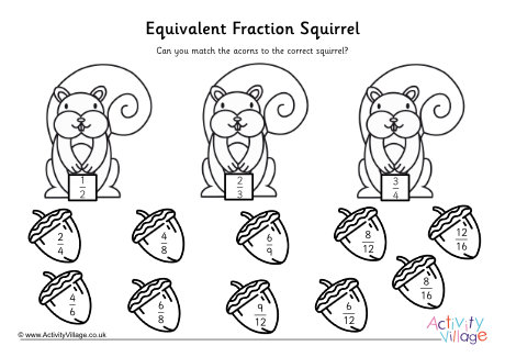 Equivalent fractions worksheet - squirrels