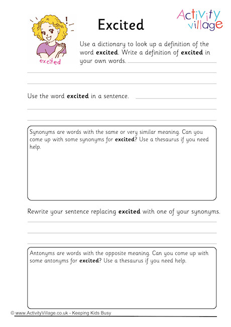 Excited Vocabulary Worksheet