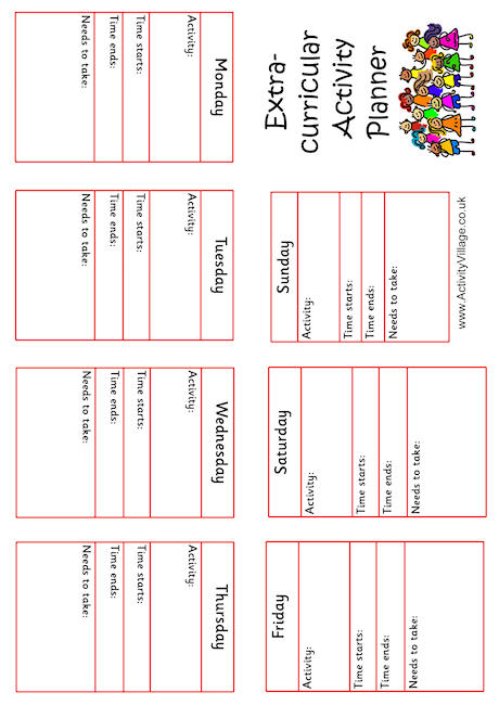 Extra curricular activity planner - booklet Extra curricular activity planner - booklet