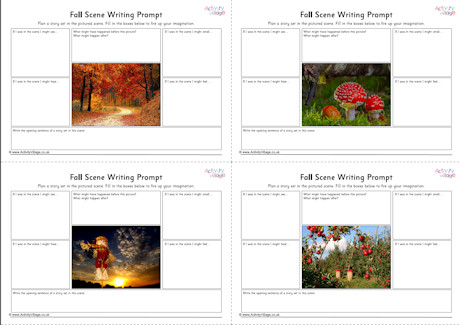 Fall scene writing prompt worksheets