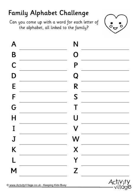 Family alphabet challenge