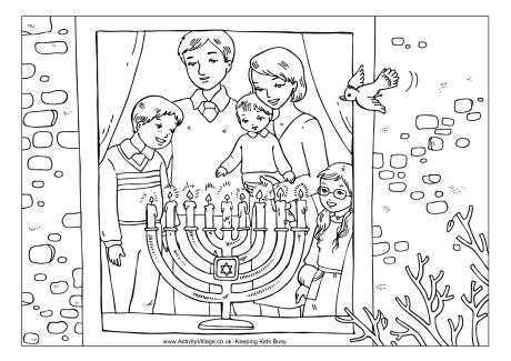 Family menorah colouring page