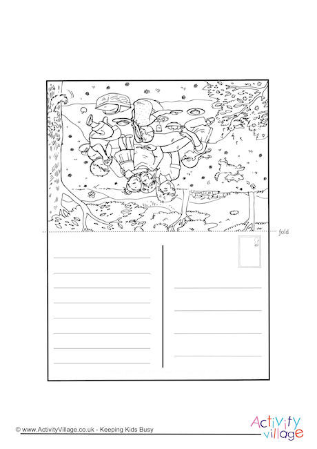Family Picnic Colouring Postcard Family Picnic Colouring Postcard