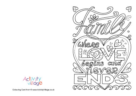 Family where love begins colouring card