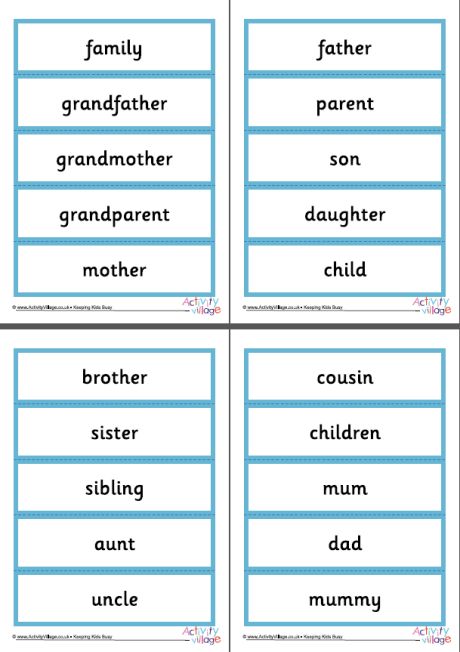 Family Word Cards Large