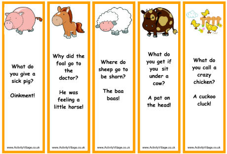 Farm animal bookmarks - jokes