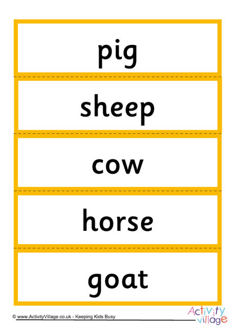 Farm animal word cards Farm animal word cards