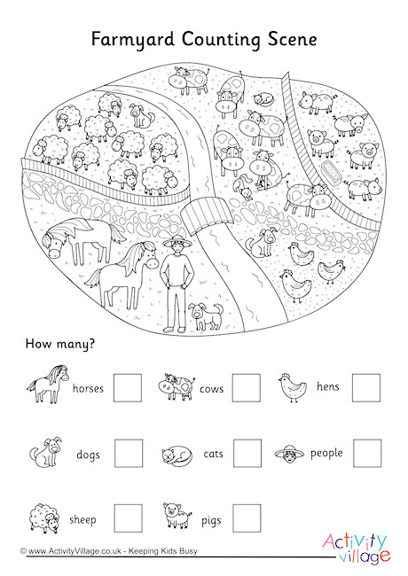 Farmyard Counting Scene Worksheet