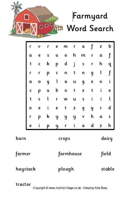 Farmyard Word Search