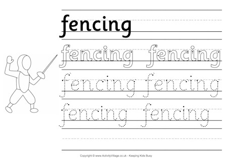 Fencing handwriting worksheet
