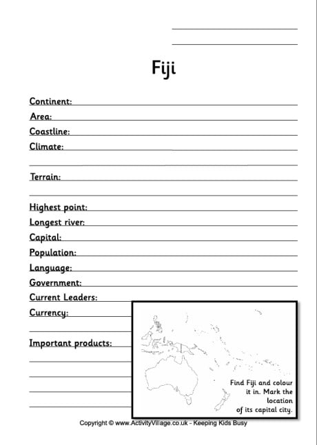 Fiji fact worksheet