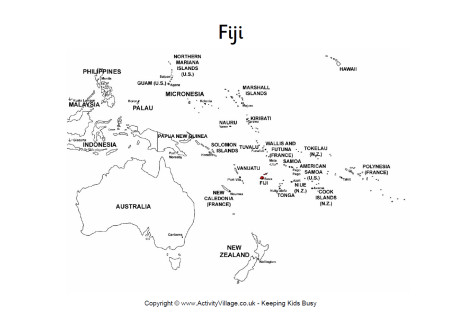 Fiji on a map of Oceania