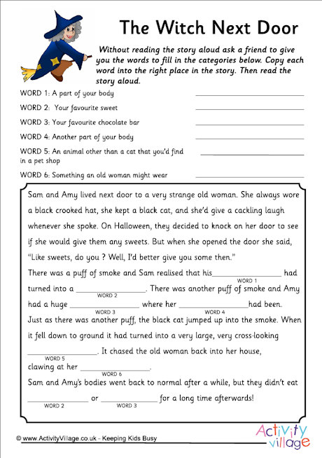 Fill in the blanks story - The Witch Next Door