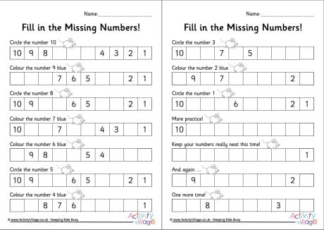 Fill in the missing numbers 10 to 1 Fill in the missing numbers 10 to 1
