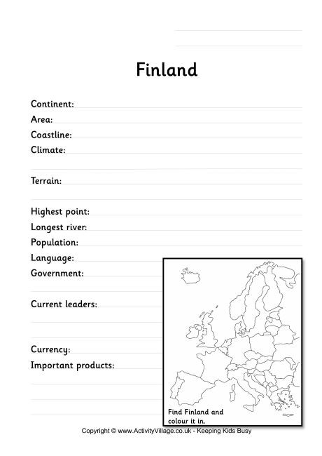 Finland Fact Worksheet