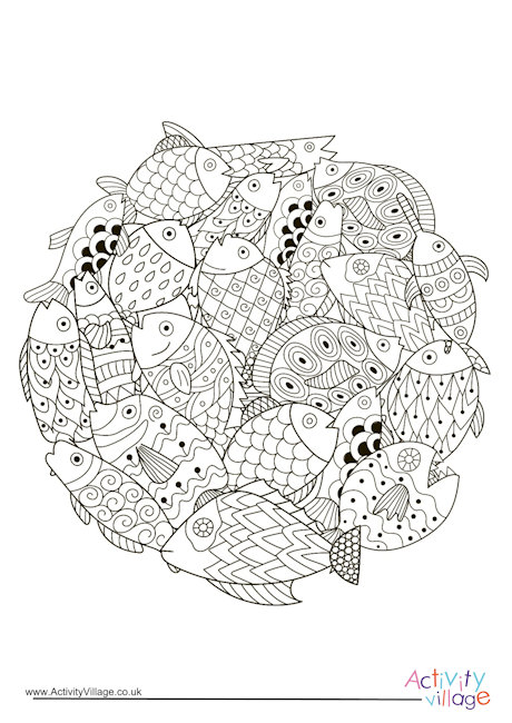 Fish circle colouring page 1