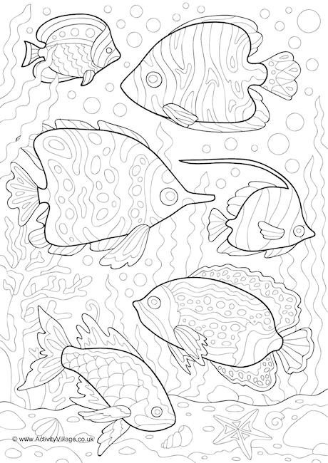 Fish Doodle Colouring Page