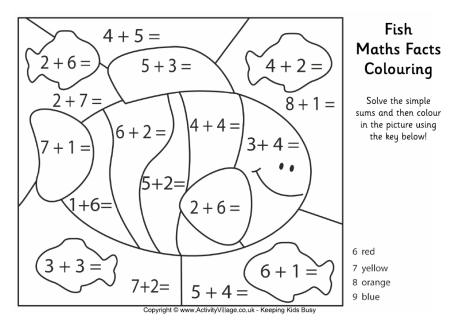 Fish maths facts colouring page Fish maths facts colouring page