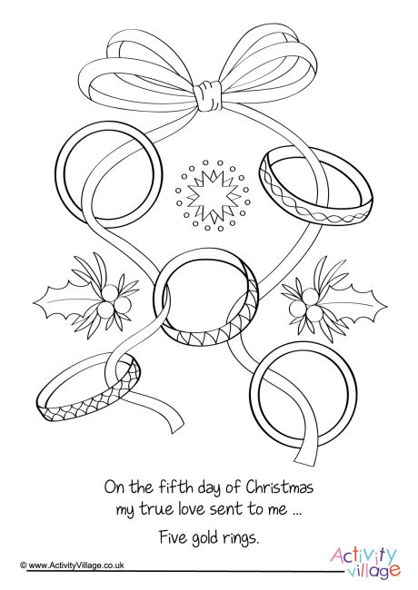 Five Gold Rings Colouring Page
