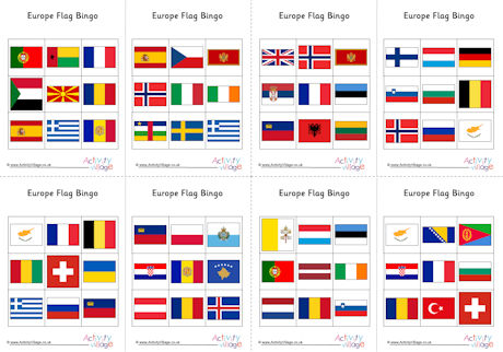 Flags of Europe bingo cards Flags of Europe bingo cards