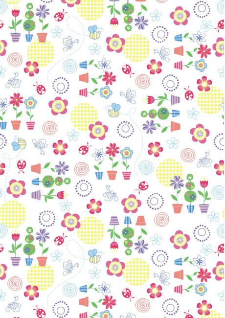 Flower pots and ladybugs scrapbook paper