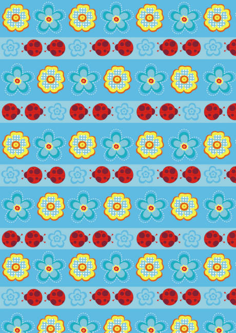 Flower and ladybugs stripes scrapbook paper