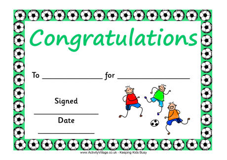 Football certificate - congratulations