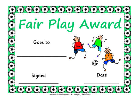 Football certificate - fair play award