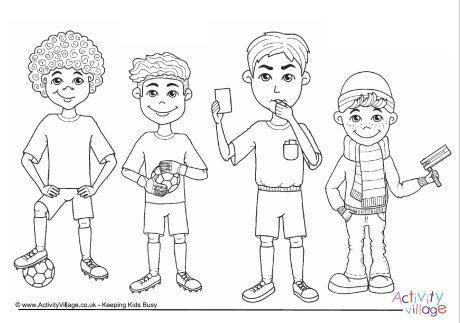 Football characters colouring page