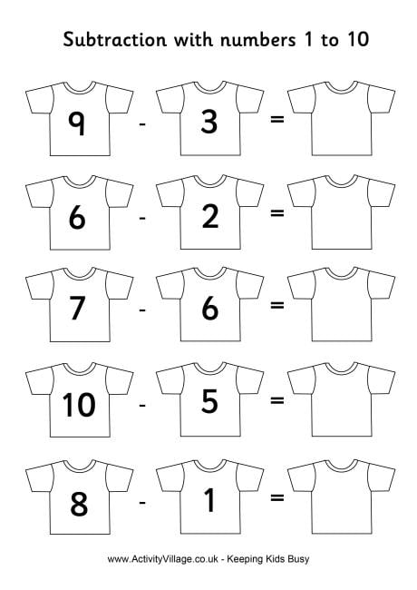 Football Shirts Subtraction 1 to 10