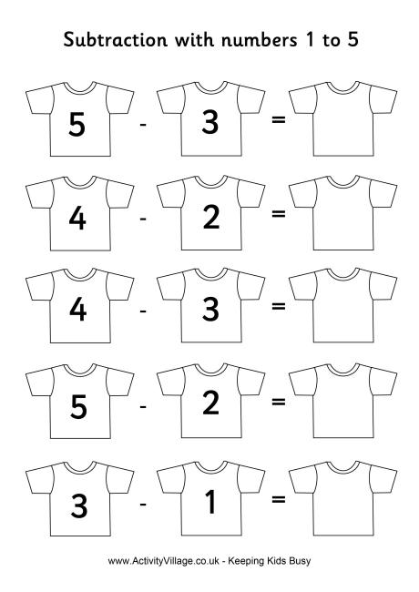 Football shirts subtraction 1 to 5