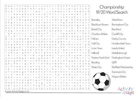 Football teams of the Championship word search