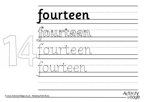 Fourteen handwriting worksheet 