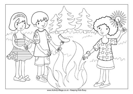 Fourth of July picnic colouring page
