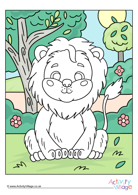 Friendly lion colour pop colouring page