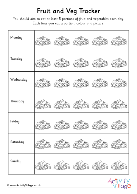 Fruit and vegetable tracker colouring