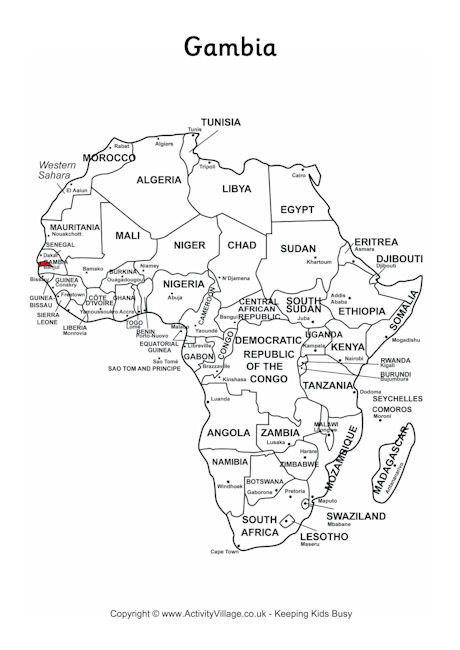 Gambia on map of Africa