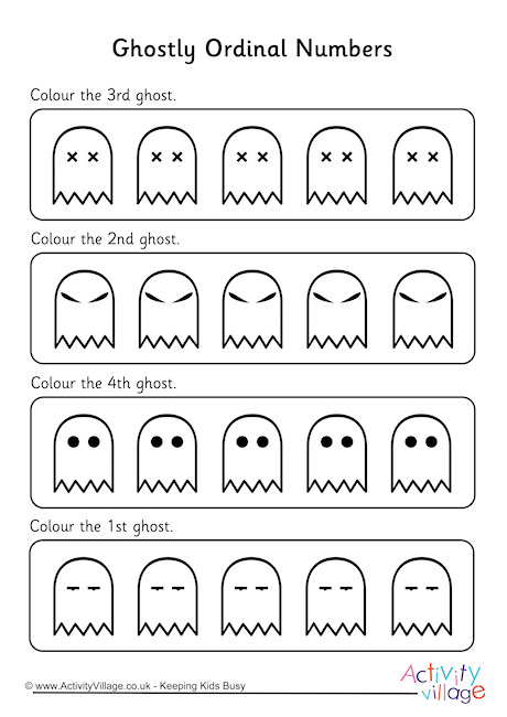 Ghost Ordinal Numbers Worksheet 1