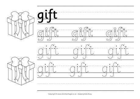 Gift handwriting worksheet