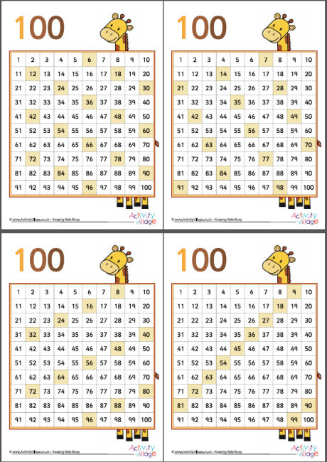 Giraffe hundred square times table pack Giraffe hundred square times table pack