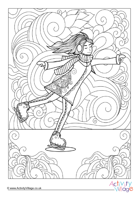Girl ice skating colouring page