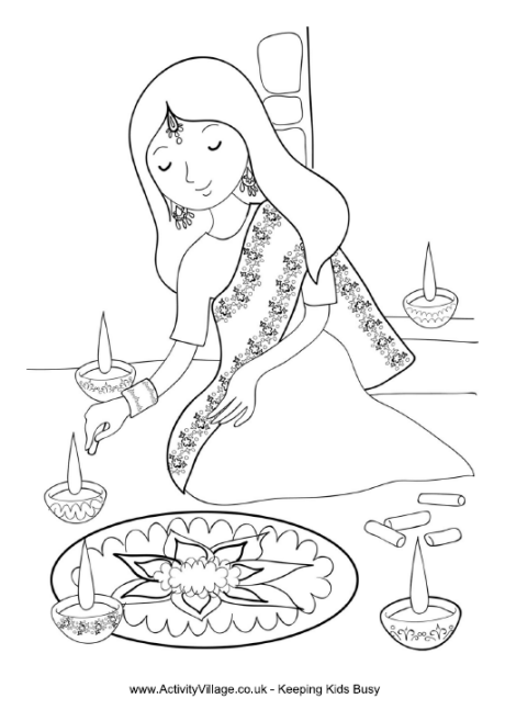 Girl painting rangoli colouring